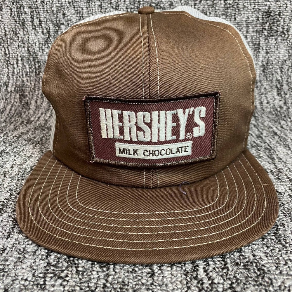 Vintage Hersheys Milk Chocolate Patch Trucker Hat Snapback Mesh Made USA Brown